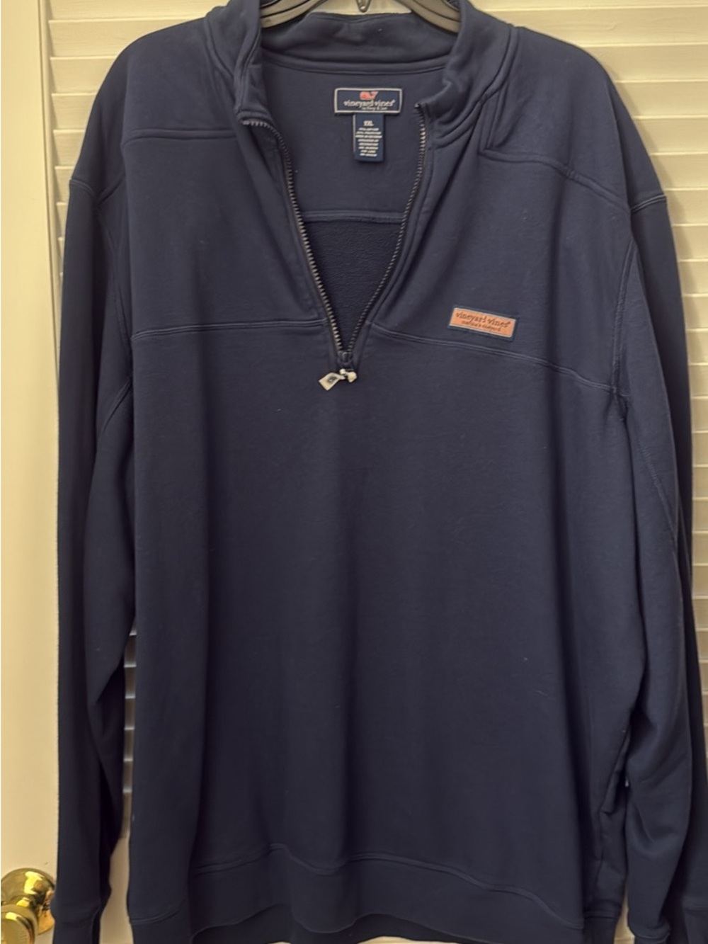 Vineyard Vines Navy Zip-Front Pullover with Orange Whale Logo